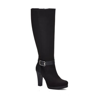 #ad Black Smooth Textured Women Boots with Buckle Detail 2985589 $71.95