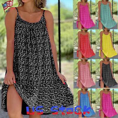 #ad Women#x27;s Boho Floral Sexy Summer Strappy Dress Cami Holiday Beach Mini Sundress $12.89