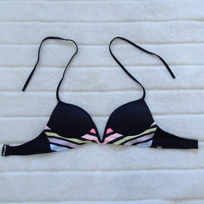 #ad Pink Victoria#x27;s Secrets Bikini Black Top Only Small $12.95