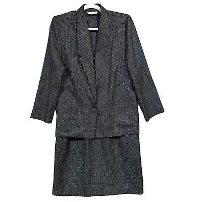 #ad Fundamental Things Skirt Suit Womens 8 Petite Black Tweed Blazer A line Skirt $29.36