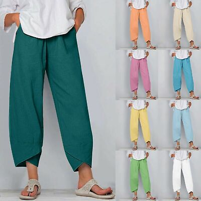 #ad Summer Womens Ladies Cotton Linen Baggy Casual Comfort Pants Trousers Plus Size $15.67