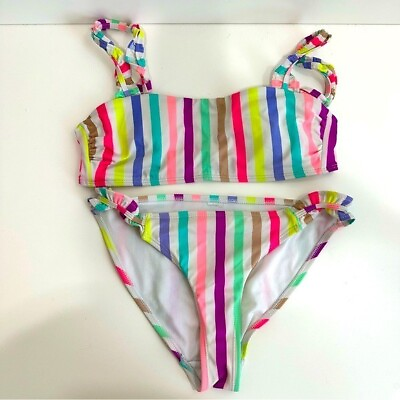 #ad 2 Piece Womens Multicolored Striped Bikini Swimsuit $12.00