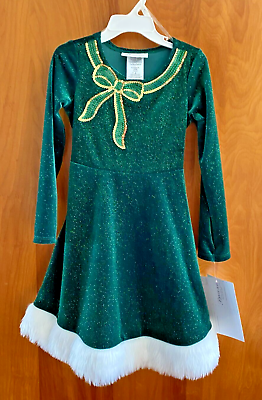 #ad Bonnie Jean Green Velvet Holiday Party Dress Girl#x27;s Size 5 NWT $19.95
