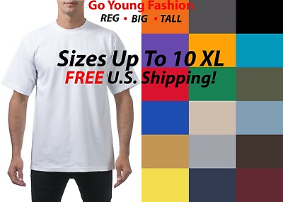Men#x27;s Short Sleeve Tee Shirt Plain T Shirt Heavyweight Cotton Big amp; Tall 4X 10X $18.99