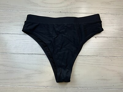 #ad High Waist High Leg Cheeky Bikini Bottom Women#x27;s Size L Black NEW MSRP $18.99 $18.99