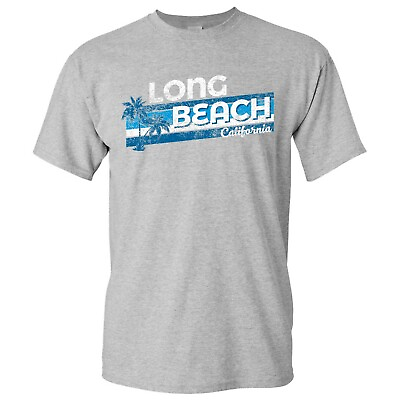 Long Beach Retro Resort Vacation Holiday Summer T Shirt Grey $19.99