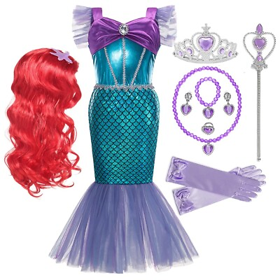 Mermaid Costume Halloween Dress Kids Girls Up Party Princess Cosplay Fancy Ariel $13.99