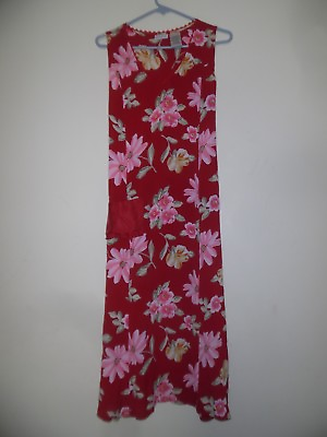 #ad Womems White Stag Long Maxi Dress Red Floral Sleeveless Size M 8 10 $11.69