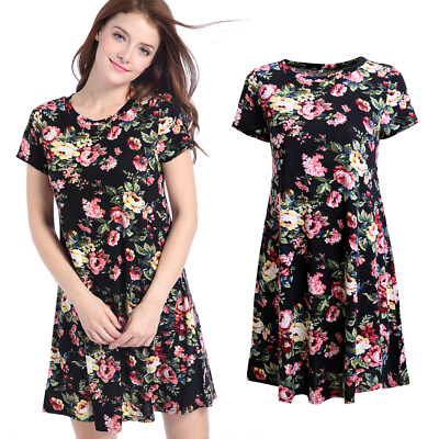 #ad Women#x27;s Dress Summer Short Sleeve Loose Round Neck Floral Print Casual Dress $14.68