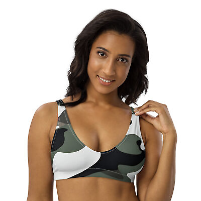 #ad New Women#x27;s Padded Bikini Top Camo Print Athletic Fit Swimwear Polyester SPF50 $29.87
