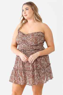 #ad Women#x27;s Plus Size Mocha Floral Print Top amp; Mini Skirt Set 1XL $42.00