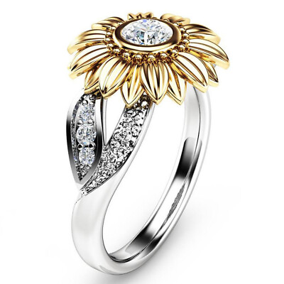 Sunflower Ring Crystal Alloy Chrysanthemum Women Jewelry Gift Party Size 5 12 $9.49