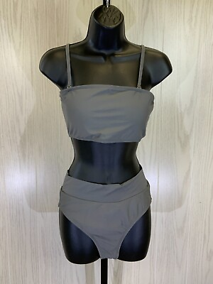 #ad 2 Piece High Rise Bandeau Bikini Set Women#x27;s Size M Gray NEW MSRP $29.95 $18.99