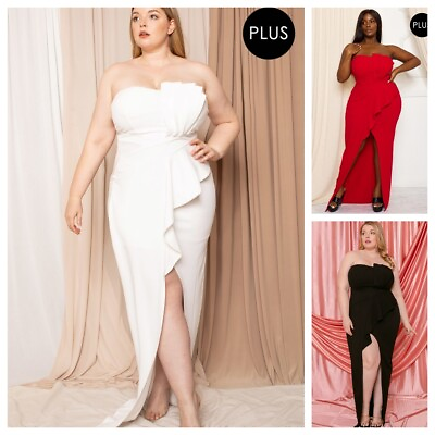 Women Plus Pleated Detail Tube Top Plus Maxi Dress $63.87