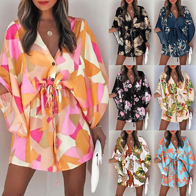 Boho Womens Plus Size Beach Dress Sundress Loose Tunic Party Mini Dresses Print $14.55