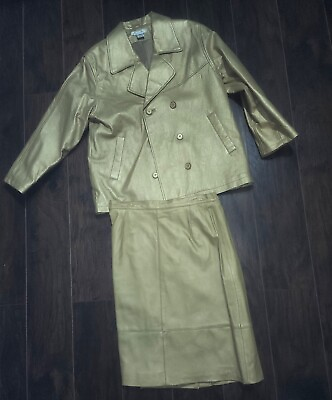 #ad #ad Santa Fe Vintage Metallic Gold Leather Skirt Suit Size 12 $125.00