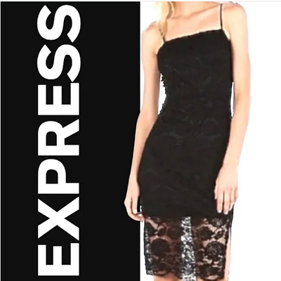 #ad NWT EXPRESS black corded lace bodycon knee length cocktail dress $30.00