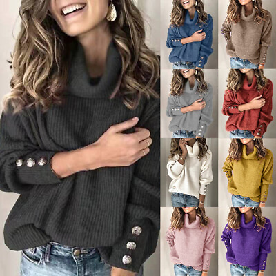 Plus Size Women#x27;s Sweater Knit Jumper Tops Long Sleeve High Neck Pullover Tops $18.17