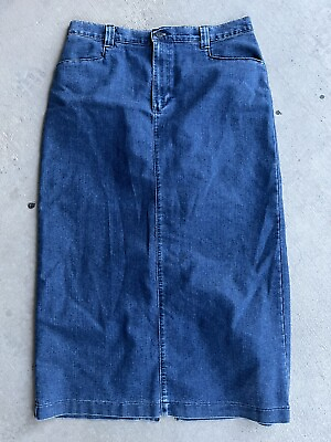 #ad VTG Lee Women#x27;s Size 16 Denim Straight Pencil Skirt Long Dark Wash Blue Jean EUC $35.00