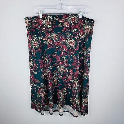 Lularoe Womens Plus 3XL Flowy A Line Maxi Skirt Elastic Waist Green Pink Floral $24.99