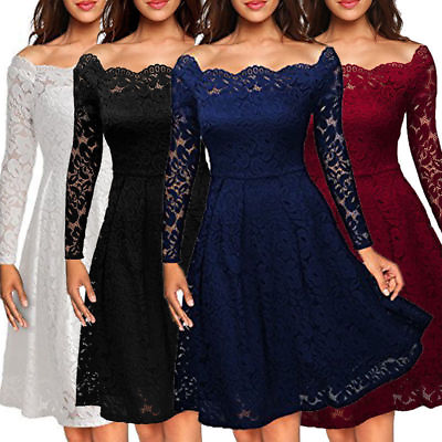 New Formal Cocktail Evening Party Dress Long Sleeve Floral Lace Short Dress $27.99