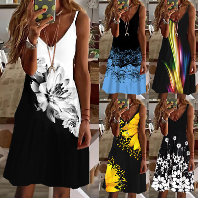 #ad Boho Women Sexy Beach Floral Sundress Strappy V Neck Wrap Midi Dress Holidy US $9.98