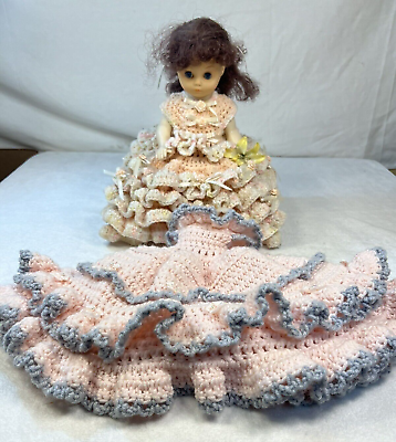 #ad Vintage Crochet Toilet Paper Cover Dress Doll With Extra Dress $21.99