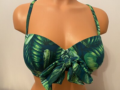 #ad NWT Shade amp; Shore Bikini Top UW Light Lift Palm Green Cross Back Tie Size 36B $6.99