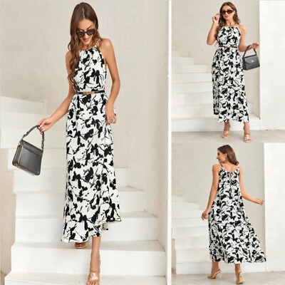 #ad Women Sleeveless Tie Front Slip Dress Summer Floral Holiday Beach Maxi Dresses $19.18