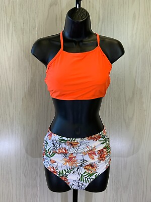 #ad #ad Women#x27;s Two Piece High Waist Back Tie Tropical Swimsuit Women#x27;s S NEW MSRP $89 $16.99