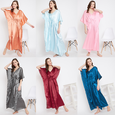 Women Plus Size Kaftan Satin Caftan Long Maxi Dress Kimono Sleeve Evening Gown $13.99