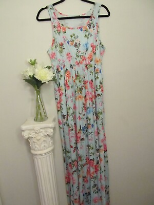 Unbranded Maxi Dress Sz M floral soft blue Spring peasant Dress Elastic Waist $15.00