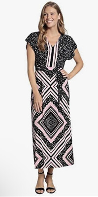 #ad London Times 8 Petit Black Scarf Dress Party Dresses Short Sleeve Retail $ 128 $79.99