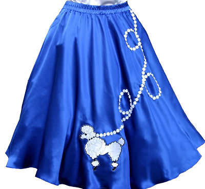 New Blue SATIN 50#x27;s Poodle Skirt Adult Plus Size XL 3X Waist 38quot; 46quot; Length 25quot; $32.95