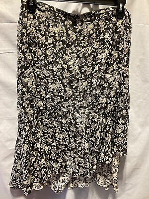 #ad R.Q.T. Petite Asymmetric Lined Midi Skirt 14P Multi Color Floral Elastic Waist $12.97