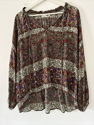 #ad ANTHROPOLOGIE EVERLEIGH Long Sleeve Blouse Green Floral Paisley Flowy Boho Top M $19.99