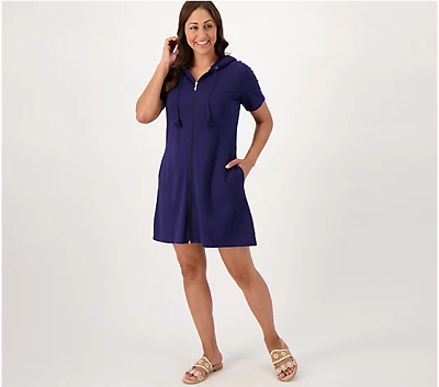 Denim amp; Co. Beach Petite French Terry Cover Up Dress Navy MP A574880 $16.79