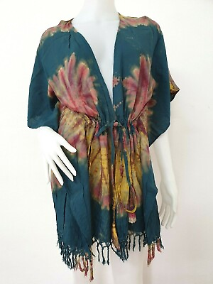 #ad Women Tie Dye Cardigan Top Beach Cover Up Kimono Romper Tassel Kaftan Summer TDC AU $25.95