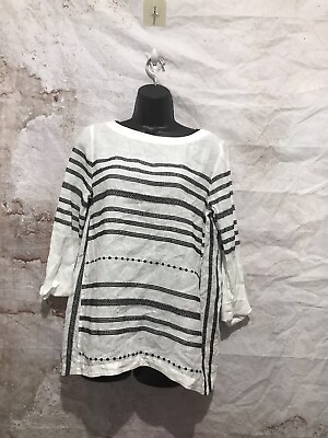 #ad J. Jill Love Linen Boho Print Black Embroidery Thread Edging Boho LS Small $36.99