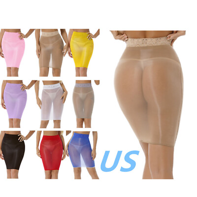 US Womens Glossy Sheer Mini Skirts High Waist Stretchy Slim Fit Pencil Skirt $7.89