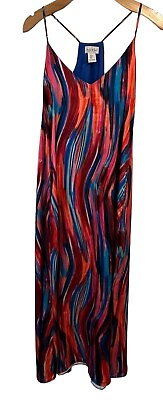 #ad Nicole Miller Maxi Dress Womens Small Spaghetti Strap Multi Color Abstract NEW $44.99