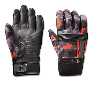 Harley Davidson Men#x27;s Centerline Mixed Media Gloves Orange 97200 23VM $34.95