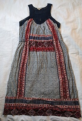 Lucky Brand Womens Blue Red Peasant Boho Dress Sleeveless Pullover Blue Size XL $16.99