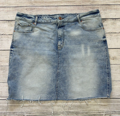 #ad Maurices Denim Jean Mini Skirt Plus Size 18W Womens Light Wash Blue Raw Hem G33 $16.00