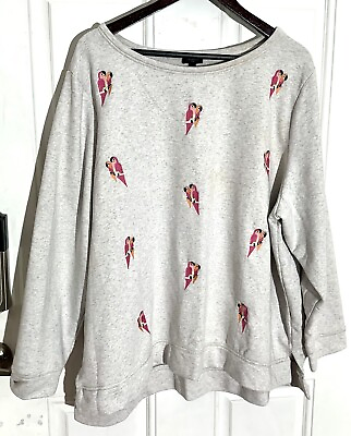 #ad Talbots Gray Plus Size 3X French Terry Soft Sweatshirt With Embroidered Parrots $29.95