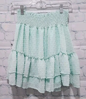 #ad Altar#x27;d State Tiered Mint Mini Skirt Med Layered Ruffle Green Polka Dot Short M $5.00