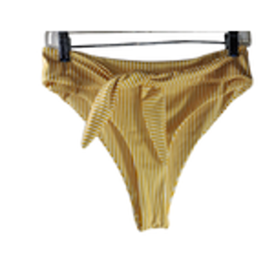#ad SHEIN Women#x27;s Yellow and White Bikini Bottoms Size Large $6.29