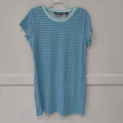 Lands#x27; End Women#x27;s Gingham French Terry Cover Up Long Tee Size Small $90 4B146 $34.99