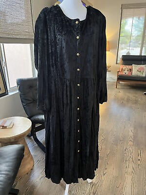 #ad Betsy#x27;s Things Maxi Dress Plus Size 4X Crushed Velvet Black Gold Buttons $32.00
