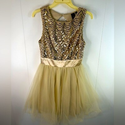 #ad #ad Trixxi Women#x27;s Gold Sequin Zipper Homecoming Party Juniors Dress Size 5 $19.99